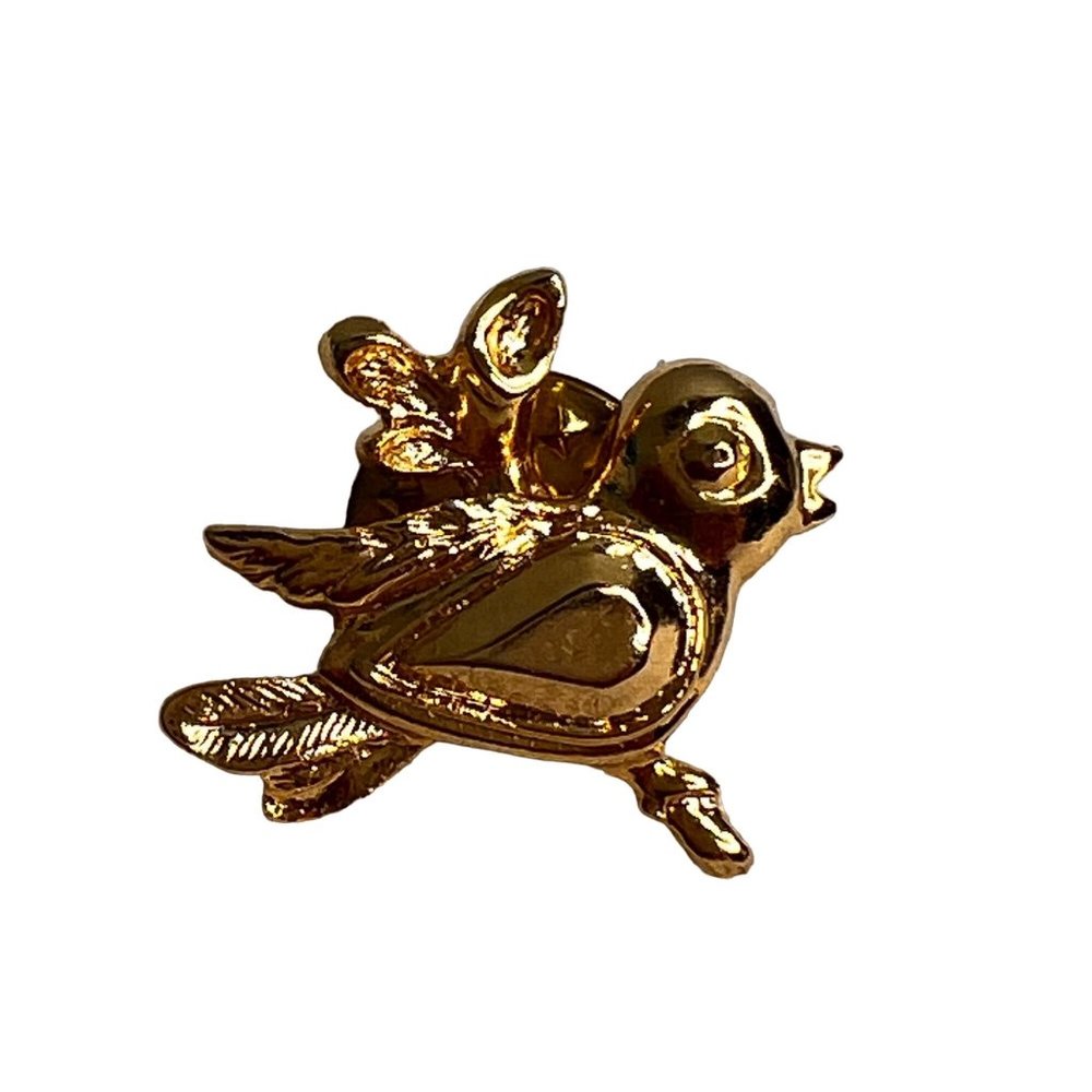 Vintage JJI Bird on Branch Pin Brooch Gold Tone Small .75 inch Metal